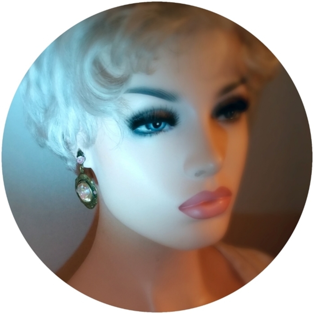 Vintage Pierced Earrings with large Focal Swarovski Aurora Borealis